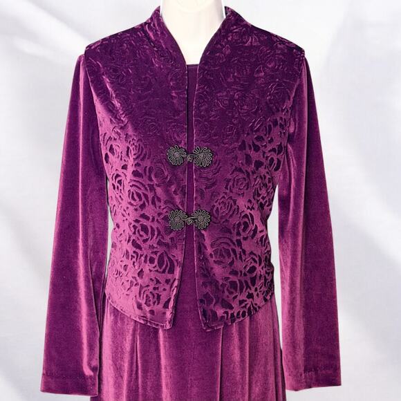 Velvet Maxi Dress Vest Set Purple Gothic Victorian Renaissance Sz 10 Vintage 70s - Picture 2 of 13